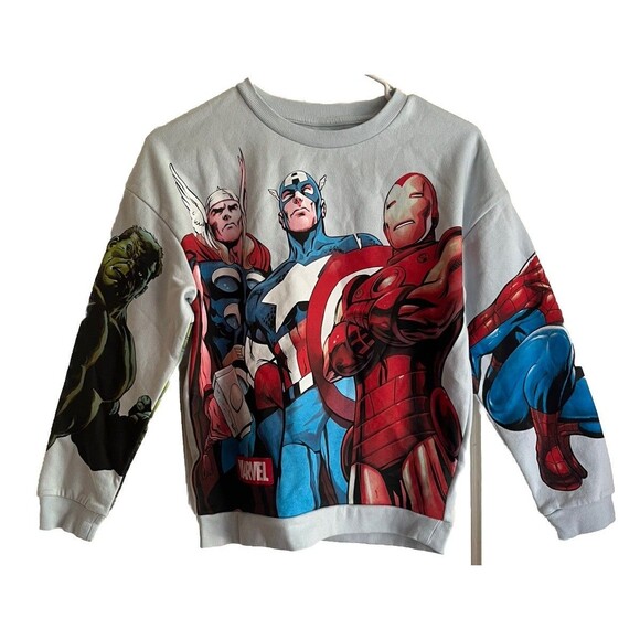 Marvel Boys Sweater Hulk Spiderman Captain America Size L 10/12 70% Cotton NWT - Picture 1 of 16